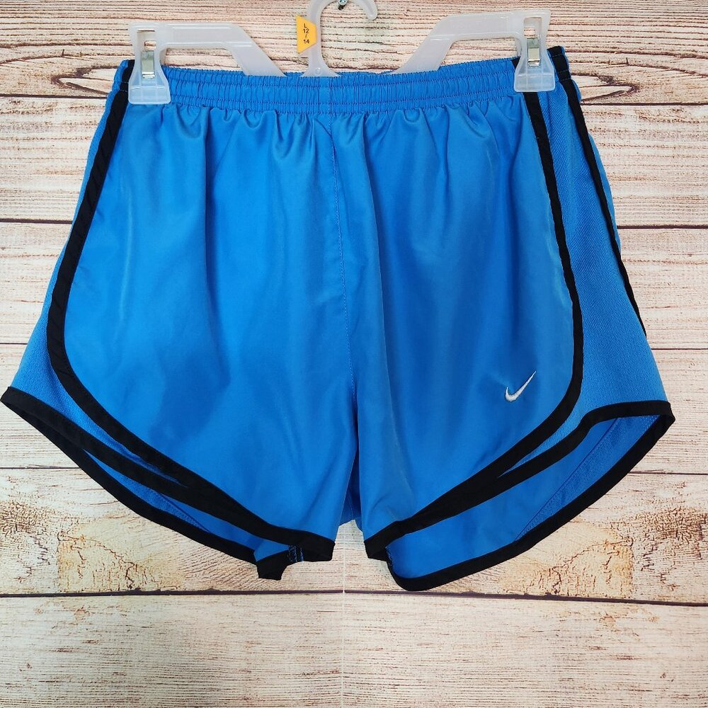 Nike DRI-FIT Women's Running Shorts Size Small Drawstring Black & Blue Lined